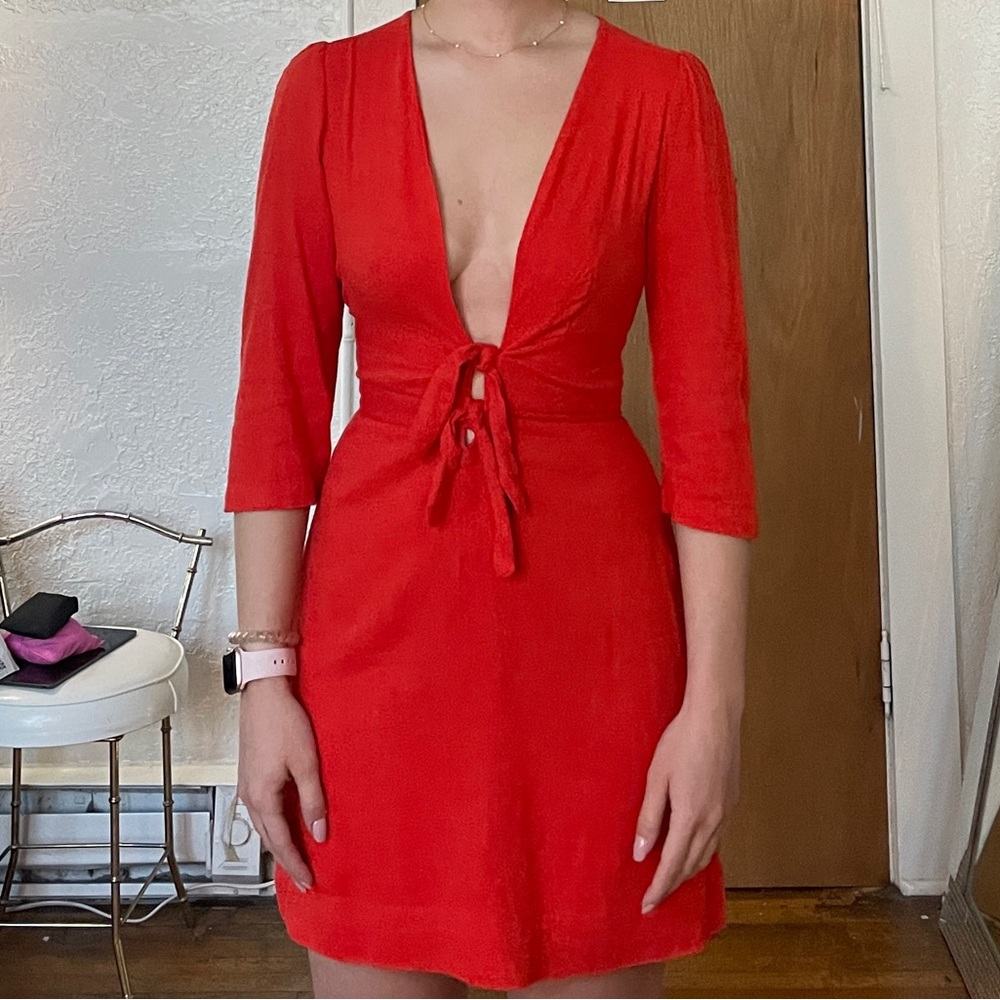 Free People Red Mini Dress with Front Tie - Picture 3 of 6